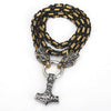 Gold And Black Trimmed King Chain With Wolves Biting The Ring Holding A Mjolnir Pendant