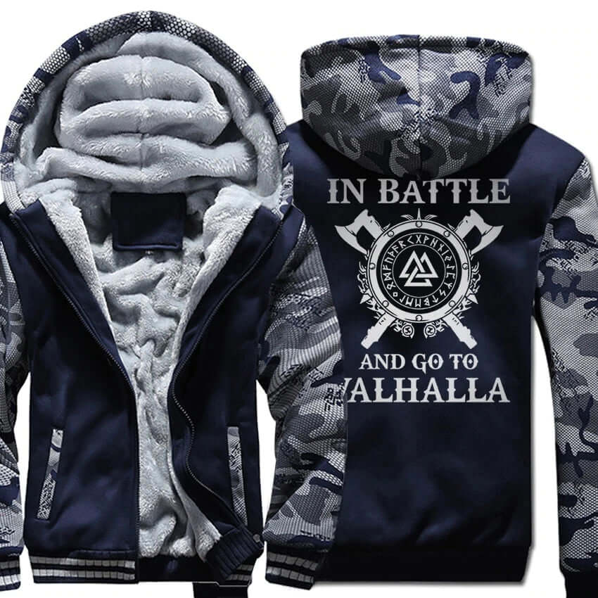 Viking Hoodie With Symbols And Go To Valhalla Prints