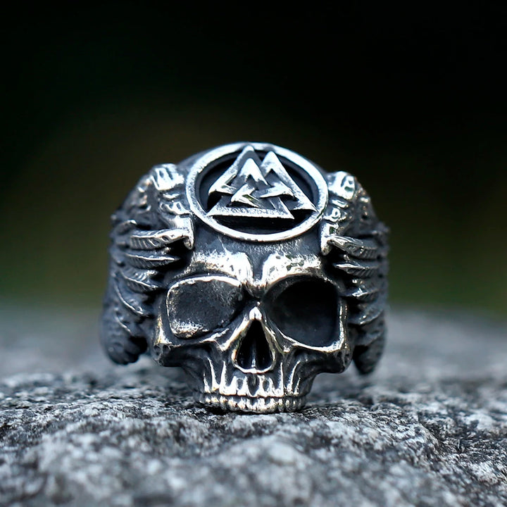 Viking Ring - Fallen Warrior With Ravens and Valknut