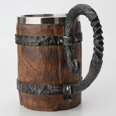 Viking Tankard Mug  With Crude Wooden Barrel Design