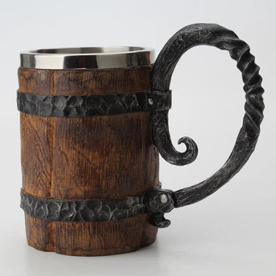 Viking Tankard Mug  With Crude Wooden Barrel Design