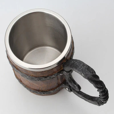 Viking Tankard Mug  With Crude Wooden Barrel Design