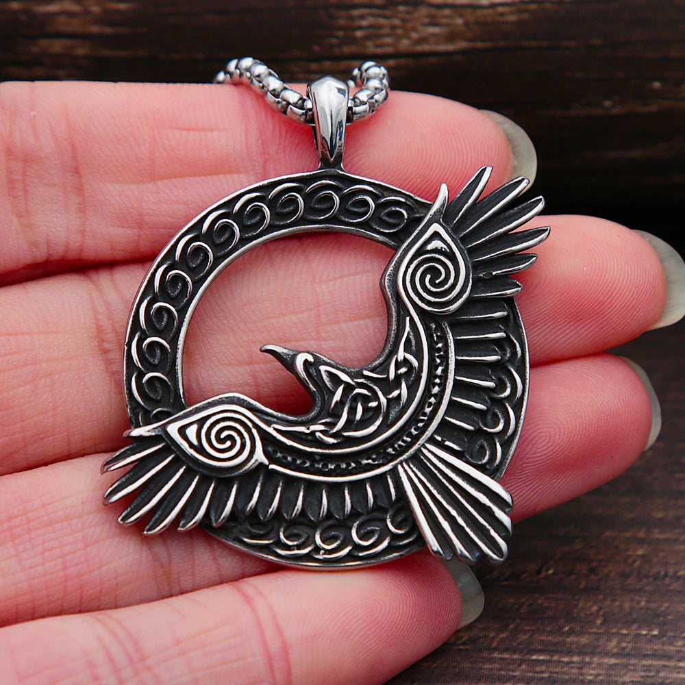 Viking Necklace Wolf Raven Axe Pendant Stainless Steel Mens Jewellery | eBay