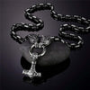 Black King Chain Featuring Wolf Heads With Mjolnir Pendant
