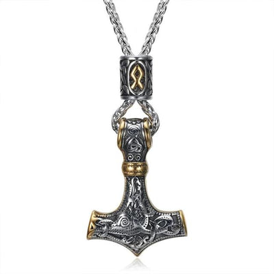 Thors Hammer Necklace - Golden Othala Rune