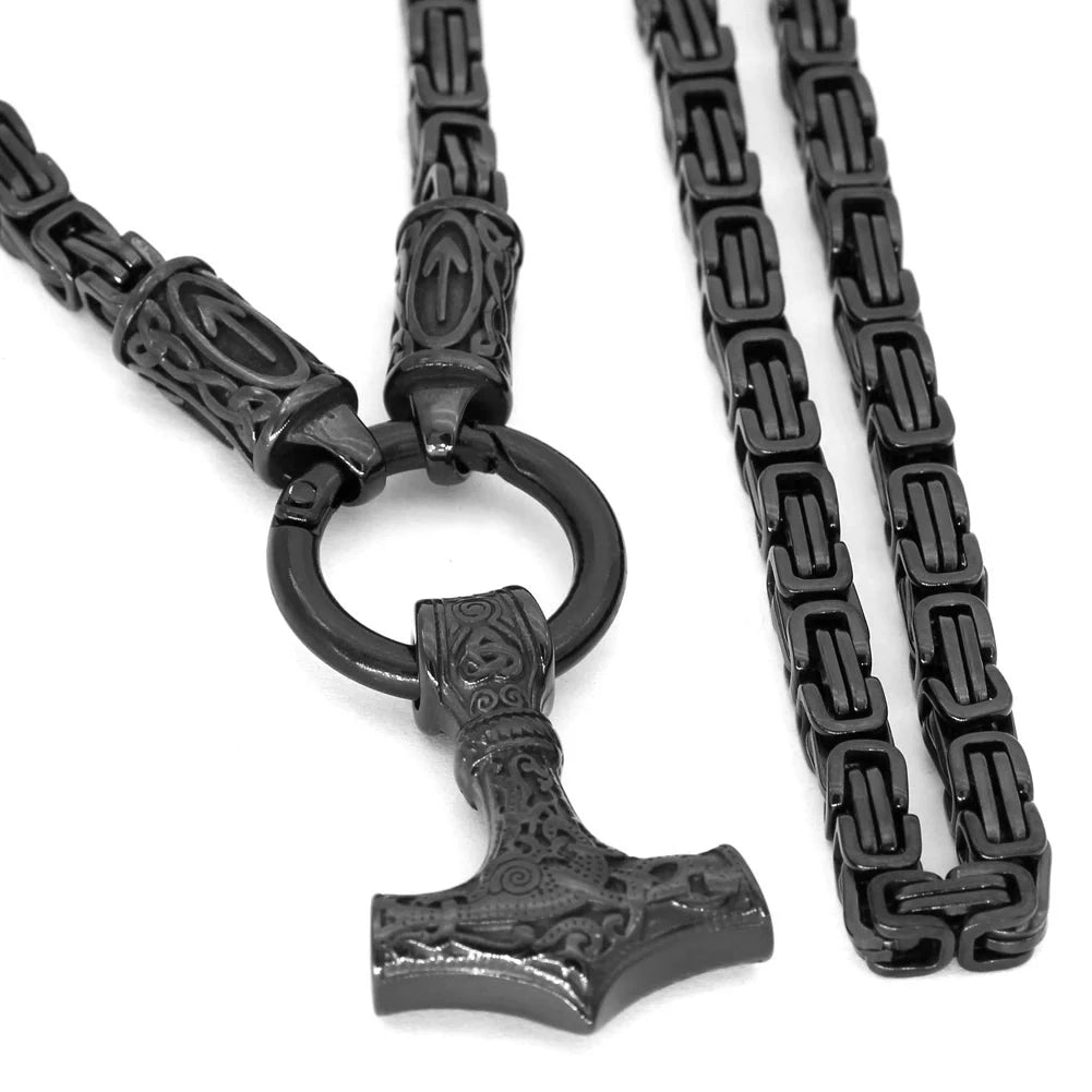 Hex Rune Chain King Chain Featuring Tiwaz Rune With Mjolnir Pendant – Valhalla Vikings