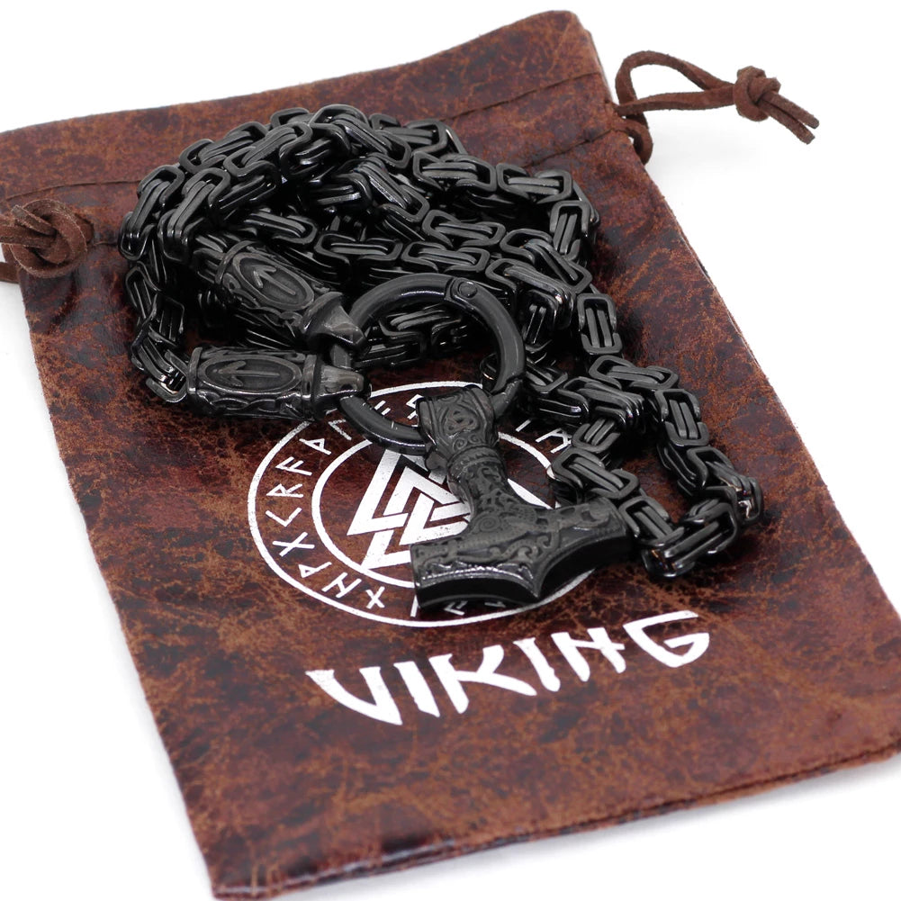 King Chain Featuring Tiwaz Rune With Mjolnir Pendant – Valhalla Vikings