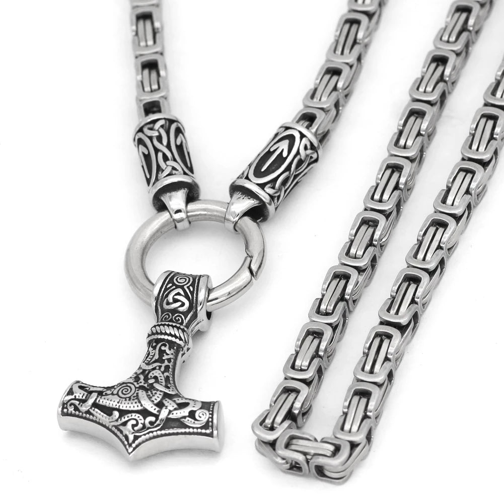 King Chain Featuring Tiwaz Rune With Mjolnir Pendant – Valhalla Vikings
