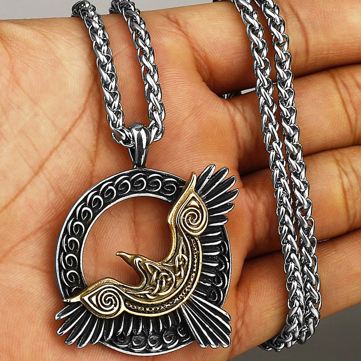 Viking Necklace -Odin's Raven With Valknut Symbol