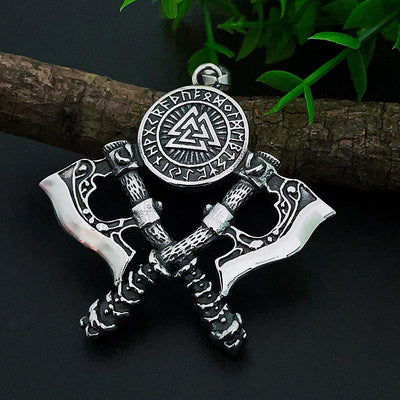 Valknut Necklace with Double Axe And Nordic Rune