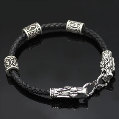 Viking Leather Bracelet - Geri & Freki Runes