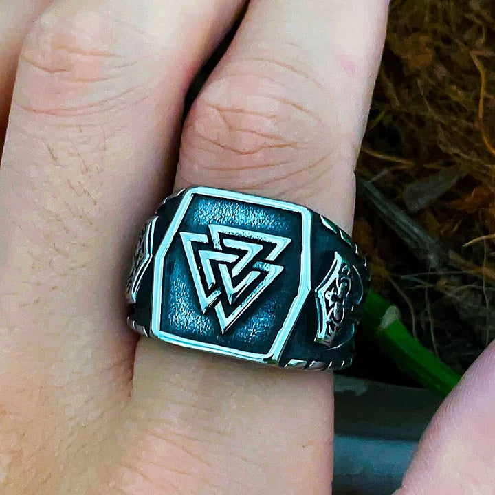 Viking Ring - Valknut With Thor's Hammer