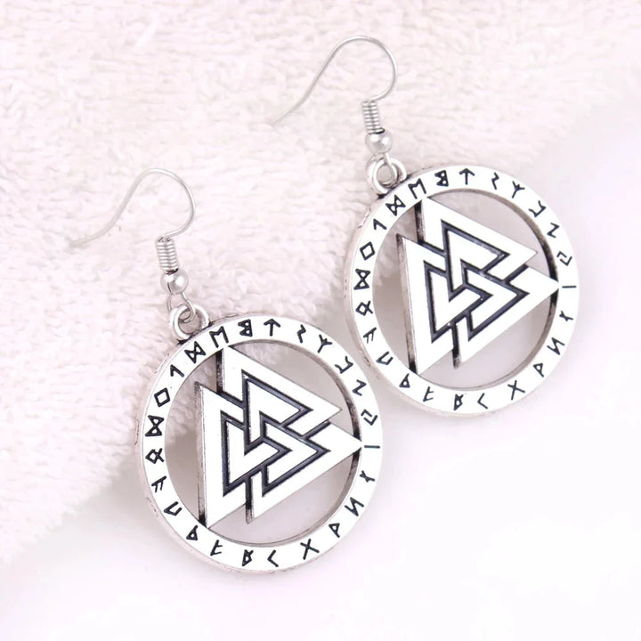 Viking Earrings - Valknut in Runes