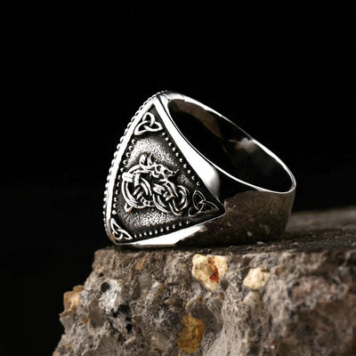 Viking Ring - Fenrir in Runic Circle
