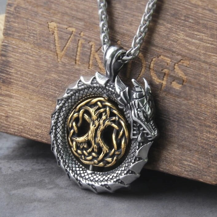 Viking Necklace - Celtic Tree of Life in Jormugandr Circle