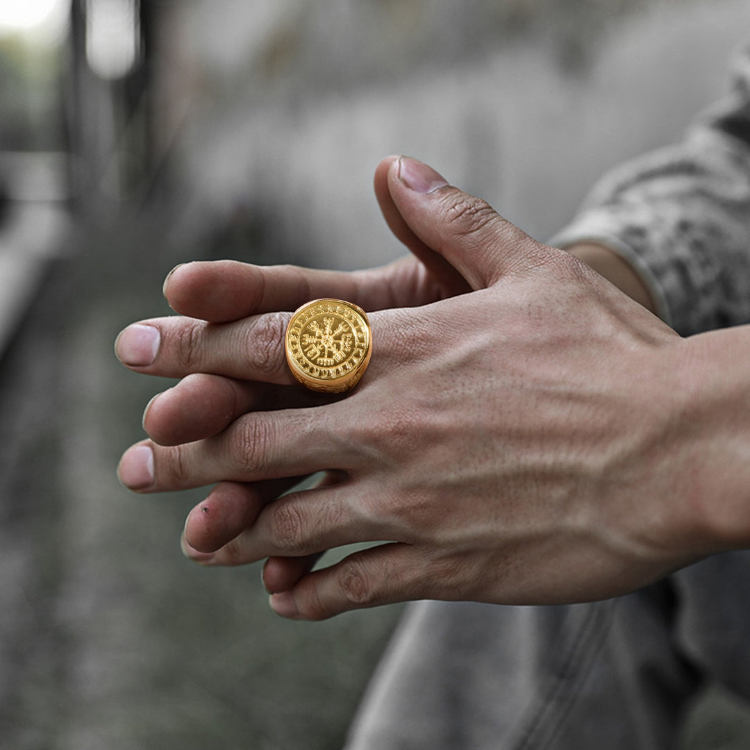 Viking Ring - Vegvisir with Mjolnir