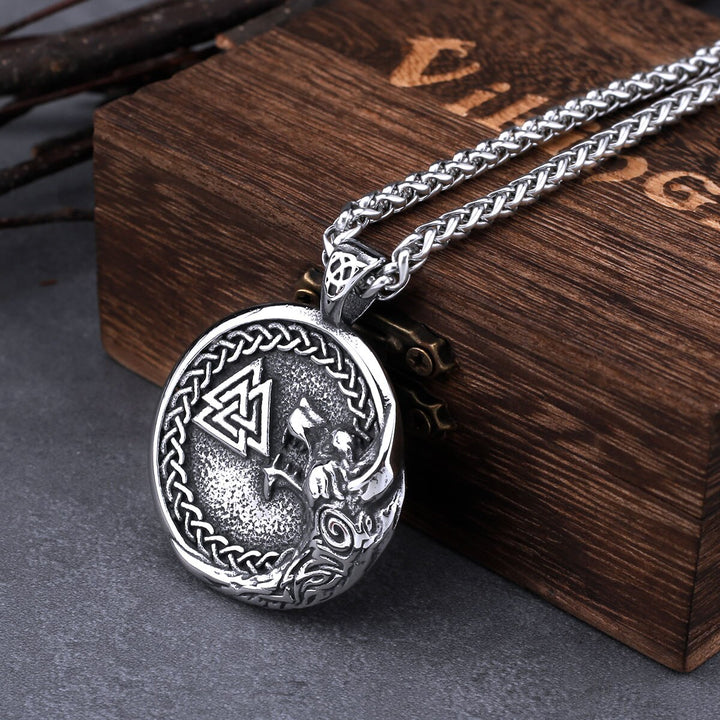 Viking Necklace - Norse Wolf With Valknut Symbol