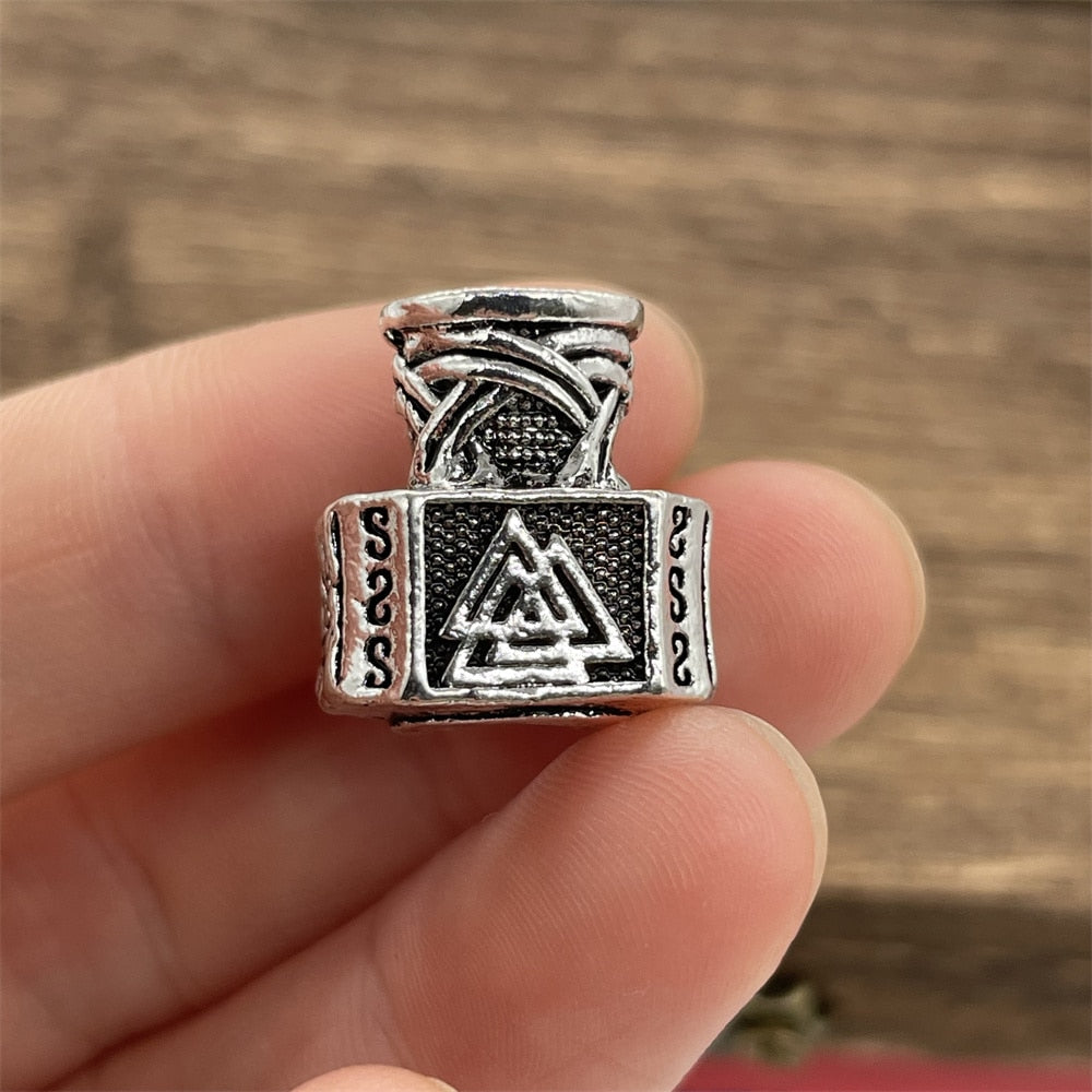 VIKING BEARD BEAD - MJOLNIR WITH VALKNUT SYMBOL