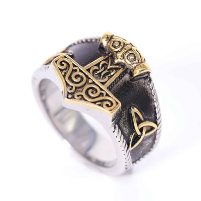 Viking Ring - Gold-trimmed Mjolnir