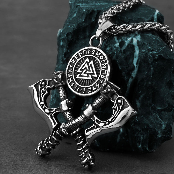 Valknut Necklace with Double Axe And Nordic Rune