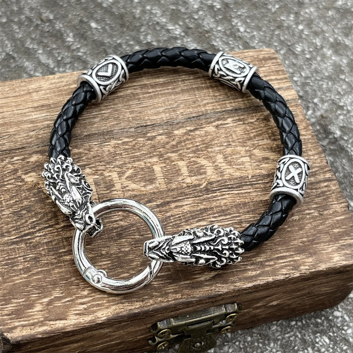 Viking Leather Bracelet - Nordic Dragon Heads