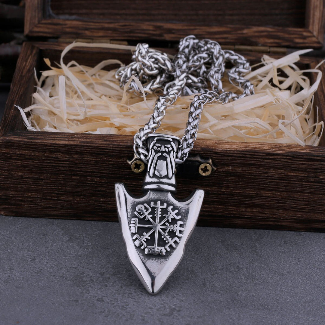 Viking Necklace - Odin's Spear With Vegvisir Symbol