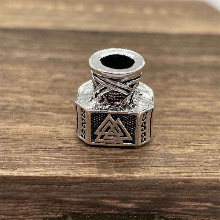 VIKING BEARD BEAD - MJOLNIR WITH VALKNUT SYMBOL