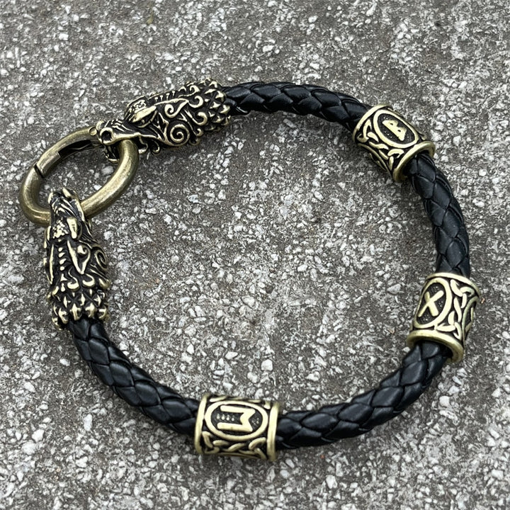 Viking Leather Bracelet - Nordic Dragon Heads