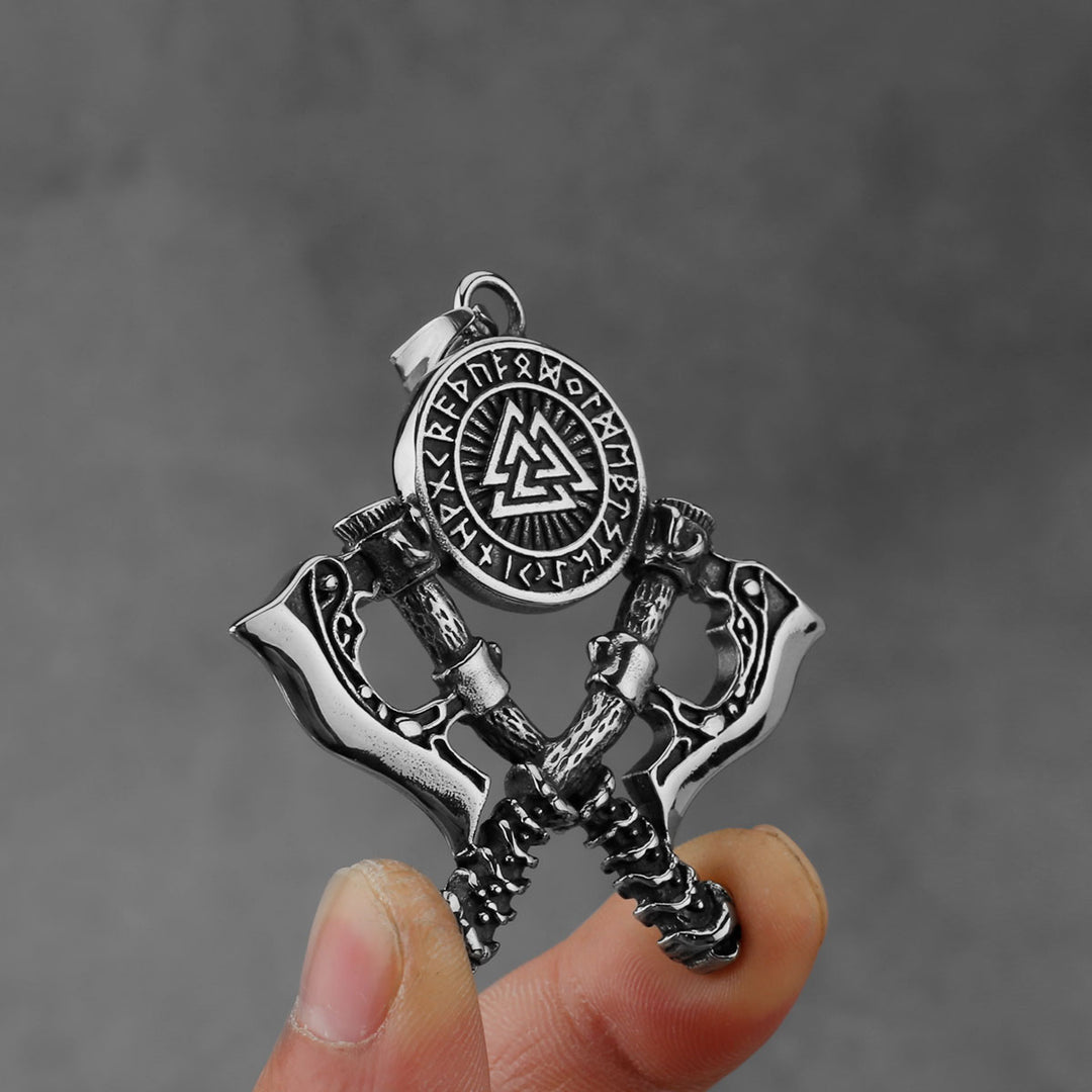 Valknut Necklace with Double Axe And Nordic Rune