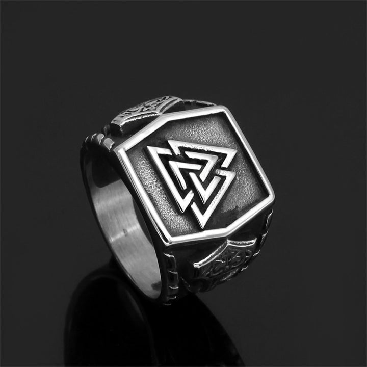 Viking Ring - Valknut With Thor's Hammer