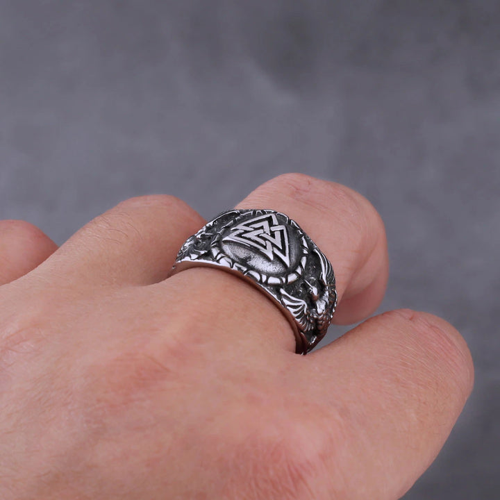 Viking Ring - Valknut with Ravens