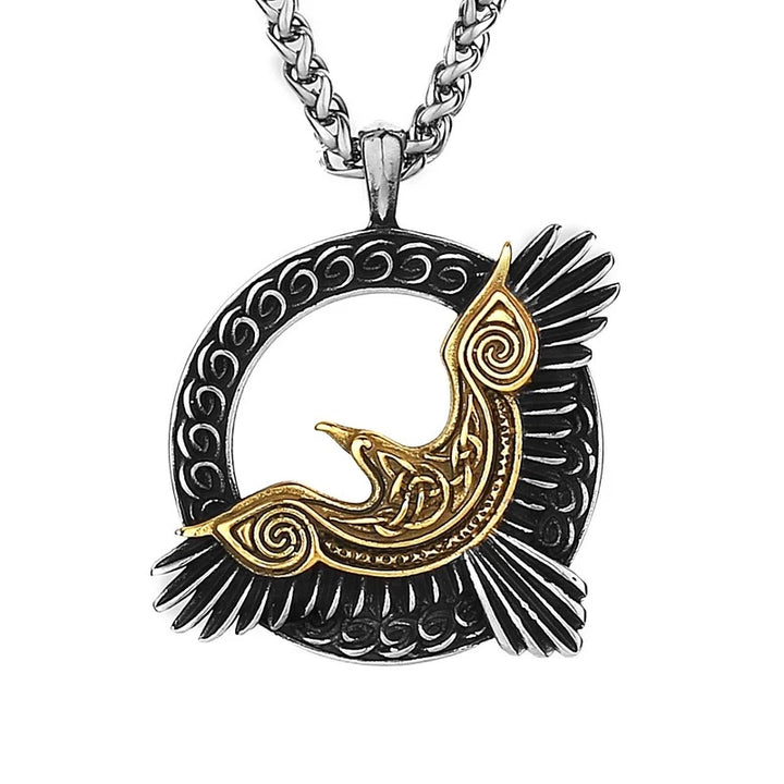 Viking Necklace -Odin's Raven With Valknut Symbol
