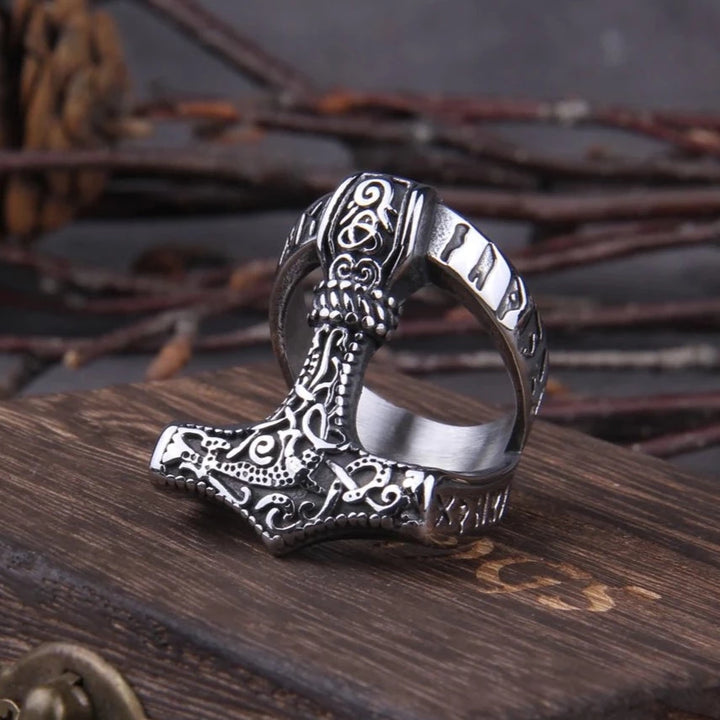 Viking Ring - Traditional Mjolnir With Runes