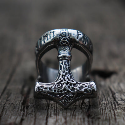 Viking Ring - Traditional Mjolnir With Runes