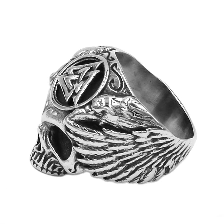 Viking Ring - Fallen Warrior With Ravens and Valknut