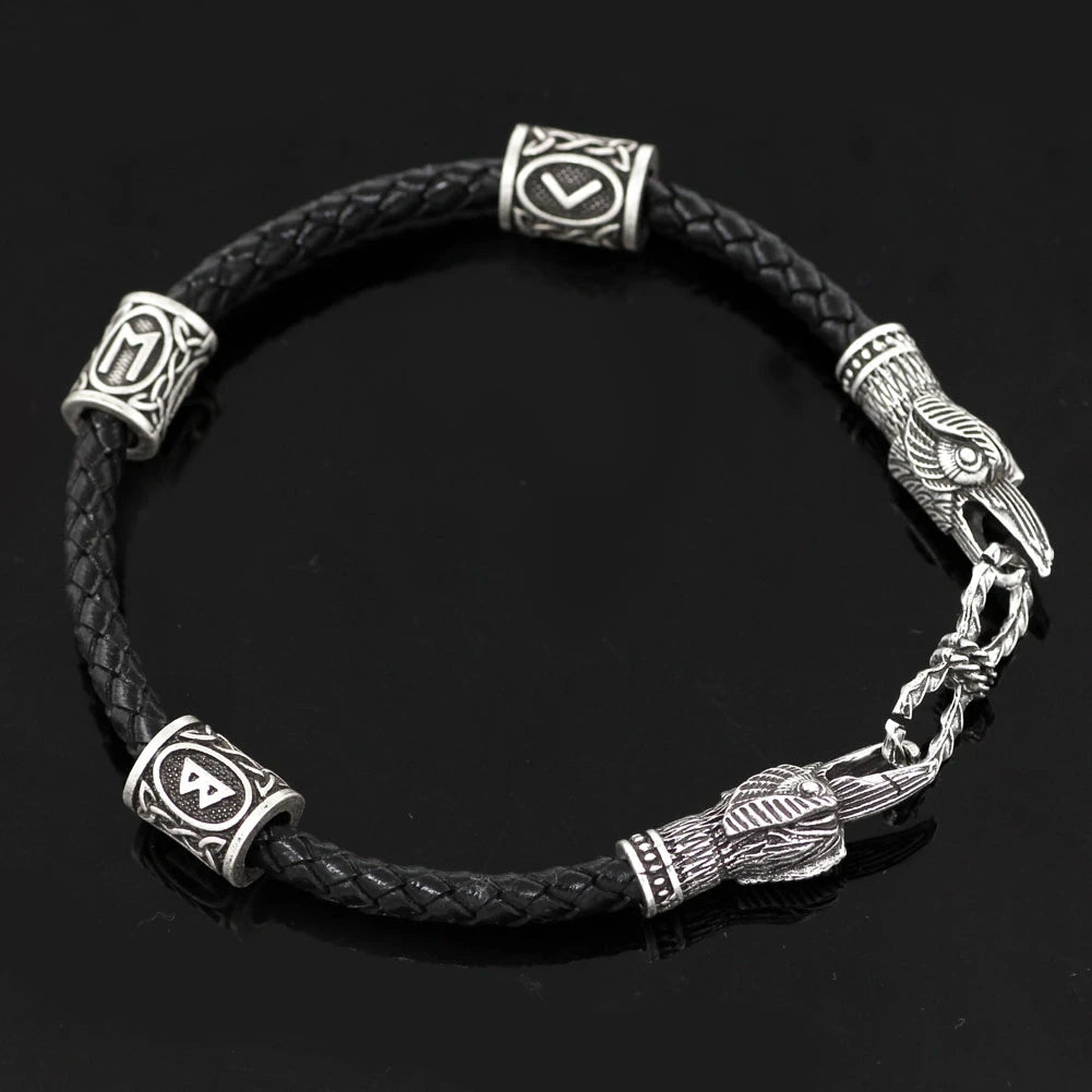 Viking Leather Bracelet - Ravens Runes