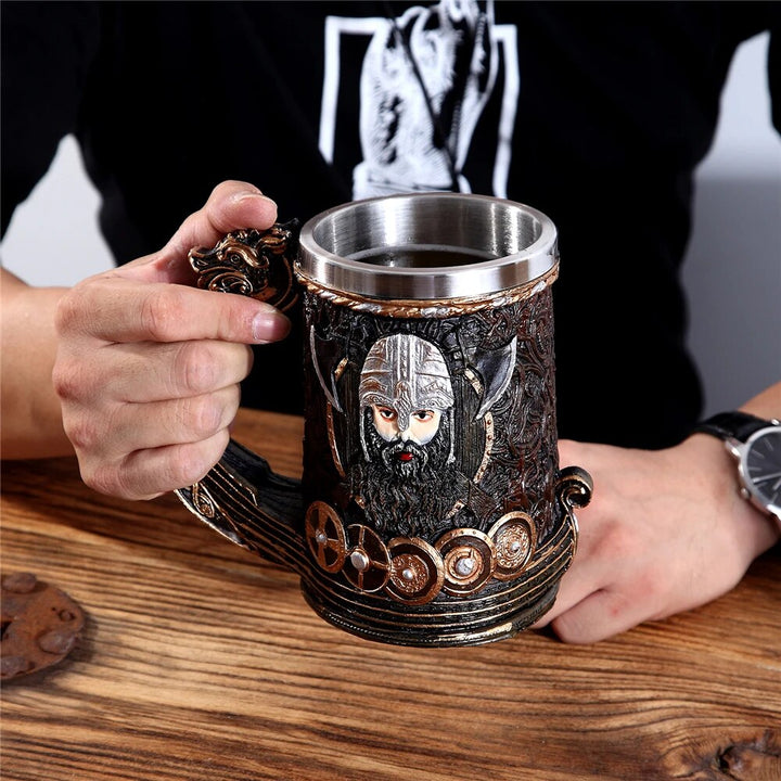 Viking Tankard Mug - Drakkar Dragon Ship Mug Featuring Norse God Odin