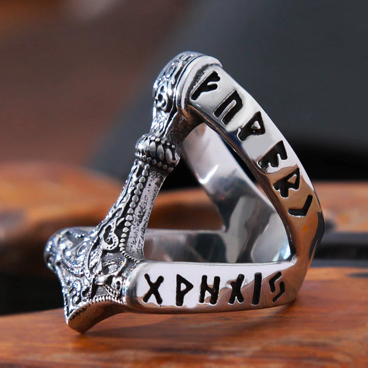 Viking Ring - Traditional Mjolnir With Runes