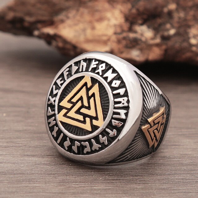 Viking Ring - Gold Trimmed Valknut