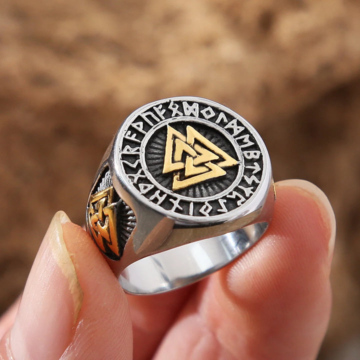 Viking Ring - Gold Trimmed Valknut