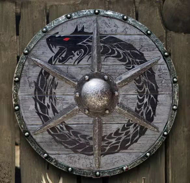 Jormungandr Viking Battle Shield - Round Wooden Wall Decor
