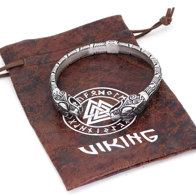 Viking Arm Ring Wolf Heads - Stainless Steel