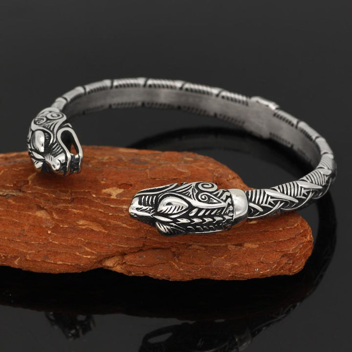 Viking Arm Ring Wolf Heads - Stainless Steel