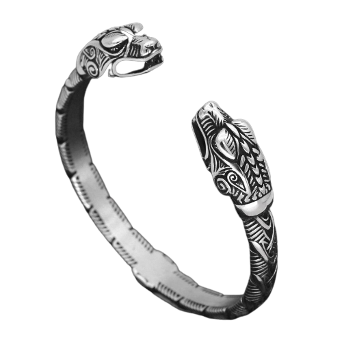 Viking Arm Ring Wolf Heads - Stainless Steel