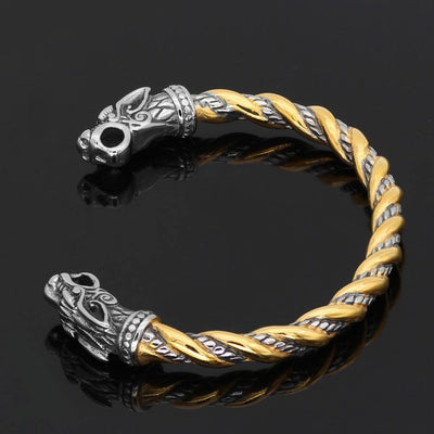 Gold Trimmed Arm Ring With Wolf Heads