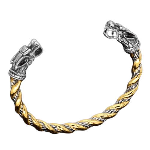 Gold Trimmed Arm Ring With Wolf Heads