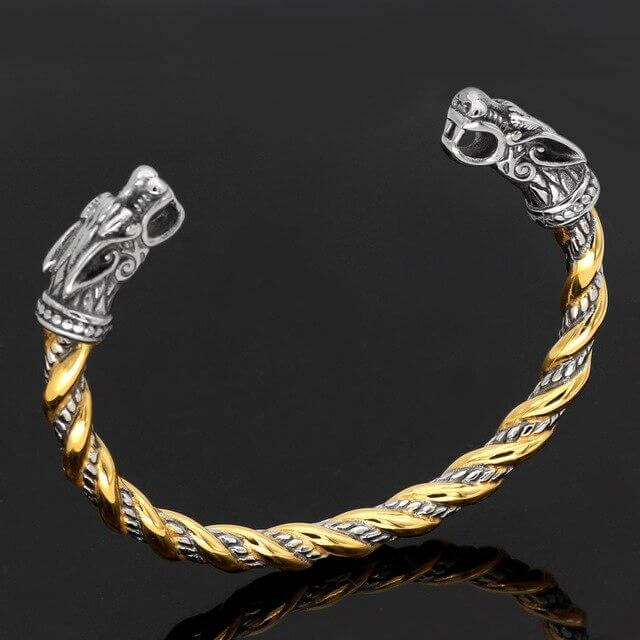 Gold Trimmed Arm Ring With Wolf Heads