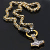 Gold Trimmed King Chain With  Twin Tiger Heads & Mjolnir Pendant