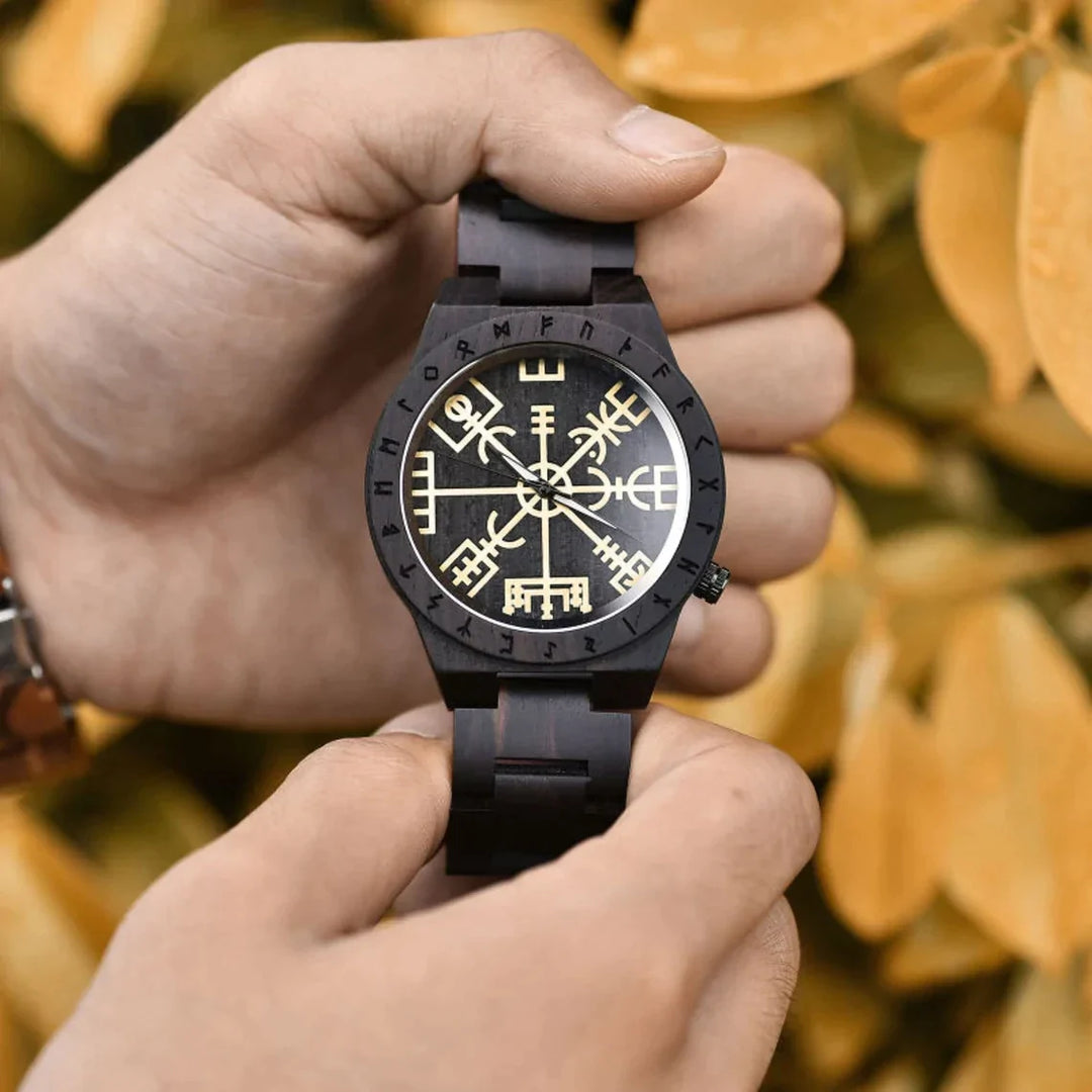 Wooden Viking Watch With Vegvisir Symbol