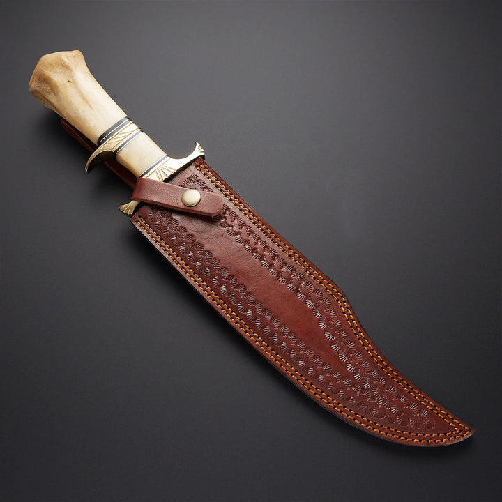 Hand Forged Viking Hunting Knife With Camel Bone Handle And Leather Sheath